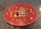 1940s Red Oval Pennsylvania Dutch Folk amish Tin Basket W handles