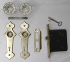 Antique Vintage Door Set Art Deco Backplates Glass Knobs Mortise Lock Key