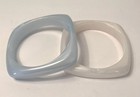 Vintage Square Lucite Bangle Set Mcm Ice Blue Cream Opalescent Art Deco Mod