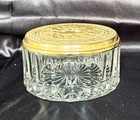Vintage Vanity Dresser Powder Jar Golden Rose Mirrored Lid Indonesia