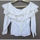 Sorrel Edwardian Blouse M White Cotton Ruffle Lace Collar Button Back Vintage