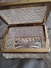 Vintage French Diamond Cut Crystal Jewelry Casket Brass Hinged Trinket Box