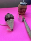 Vtg Wooden Pull String Spinning Top Toy W metal Tip  Unmarked Lot Of 2