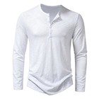 Men s Shirt Cotton Henley Neck T-shirts Long Sleeve Casual Button Plain
