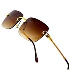 Men Sunglasses Fashion Square Gold Frame Brown Lens Hip Hop Street Wear Classic