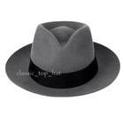 New British 100  Wool Felt Hat Men Fedora Raw Edge Brim Satin Lined