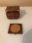 Vintage 70   s Wood And Cork Coaster Set Of 8 In Wooden Caddy  Box With Handle Mcm