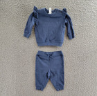 Ralph Lauren Ruffled French Terry Top   Pants Set Baby Girl 6m Navy Crew Neck