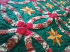 2 Vintage Holiday Christmas Quilts 49 x 49  Gold Tone Stars Holiday Gift 