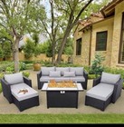 6 Pieces Outdoor Patio Furniture Propane Fire Pit Table Waterproof Anti-slip