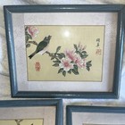 Set Of 3 Signed Japanese Art Silk Painting Bird Butterfly Flowers Framed 9 X 11