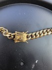18k Gold Plated Cuban Link Chain Necklace  Box Clasp Closure  Signed  No Stones