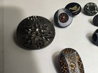  antique Victorian Black Glass Button Lot - Hand-painted  Floral  Geometric 