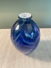 6lb Heavy Vintage Blown Art Glass Vase 8  Cased Cobalt Blue Green   White Vessel