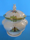 Herend Queen Victoria Oval Bon Bon Covered Box   Floral   Rabbit Finial  6055