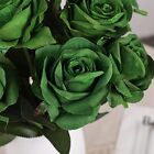  Artificial Green Flowers Silk Roses Real Touch Blooming Rose - Dark Green