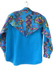 Vtg Western Plains Trading Co Womens Aztec Blue Long Sleeve Button Up Shirt Sz M