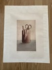Vintage Etching Artists Pot With Scissors -sepia Tones - Signed 3 50