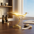 Brass Airplane Model Showpiece Vintage Jet Aircraft Gold Finish Desk Decor