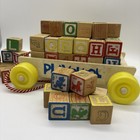 Vintage Playskool Pull Along Wagon With 84 Alphabet Wooden Blocks Abc 1980s