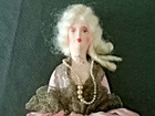 Antique Victorian Porcelain Doll Pin Cushion Boxed  Real  Hair