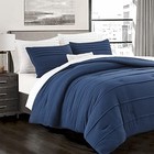 Navy Blue Queen Comforter Set - 3 Pieces Pinch Pleat Bed Set  Down Alternative 