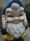 Vintage Ceramic Pottery Garden Gnome Hand Painted Blue Yellow 8 5 Inch