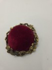 Antique Watkins Boutique Scarlet Red Velvet Sewing Pincushion gold Finish Base