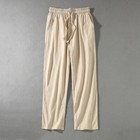 Summer Men s Solid Color Cotton Linen Casual Straight Wide Leg Pants Trousers