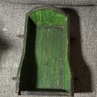 Vintage Wooden Doll Cradle Green brown W  Doll   Bedding  Striped Fabric Prim