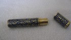 Antique  Older Vintage Stamped Siam Brass Blue Enamel Sewing Needle Holder