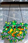 Lg Vtg 13  Handmade Leaded Stained Glass Houseplant Hanging Suncatcher W Chain
