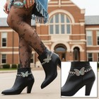 Women 2pcs Silver Metal Boot Chain Bracelet Shoe Anklet Butterfly Charm Jewelry