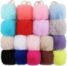18pcs Pom Poms Keychains  Fluffy Faux Rabbit Fur Pompoms Keyring For Girls Women