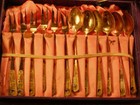 Vintage Sterling Silver Enamel Fruit Cocktail Dessert Seafood Fork Spoon Set Box