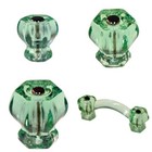 1-1 4  Depression Light Green Hexagonal Glass Knob 1 Inch Hexagon Antique Vintag
