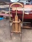 Steerable Vintage-style Snow Sled  Wood   Metal Runners  Red Beige Blue