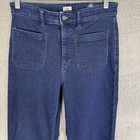 Faherty Jeans Womens 30 Blue Stretch Terry Wide Leg Patch Pocket