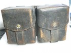 Vintage  Antique  Unmarked Military Black Leather Double Pounch