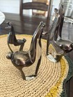 Vtg Art Deco Llama 3 Figurines Sterling Silver On Glass Crystal Paperweight  