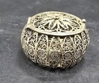 Antique French 800 Silver Pill Box Filigree Jewelry Pill Box Round Floral 