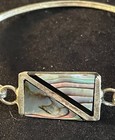 Vintage Alpaca Mexico Silver-tone Abalone Shell Bangle Bracelet  Rectangular