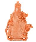 Carved Natural Coral Snuff Bottle With Roses And Vining Foliage