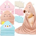 12 Pcs Hooded Baby Towels Set - Soft  Absorbent Bath Towels   Washcloths For New