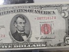 1953a Series United States  5 Red Seal Star Note Uncirculated Mint State  