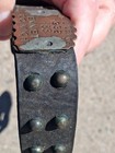 Antique Leather Brass Dog Collar Studded License Tag Emmet Petoskey Michigan