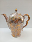 Vtg Mcm Pink   Gold Marbleized Porcelain Coffee Pot 6 C  Pitcher - Surf Splatter