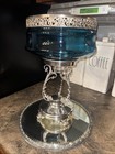 Victorian J Rogers Quadruple Silver Compote Stand Teal Blue Glass Mirror Plateau