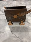 Antique Solid Brass Art Deco nouveau Letter Mail Holder Signed Kronheim