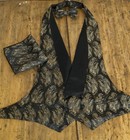 Gold  feather Brite  Backless Vest W  Pre Tied Bow Tie And Pocket Square